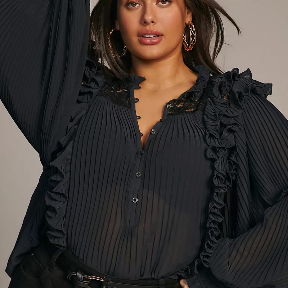 Anthropologie Pleated Ruffled Blouse